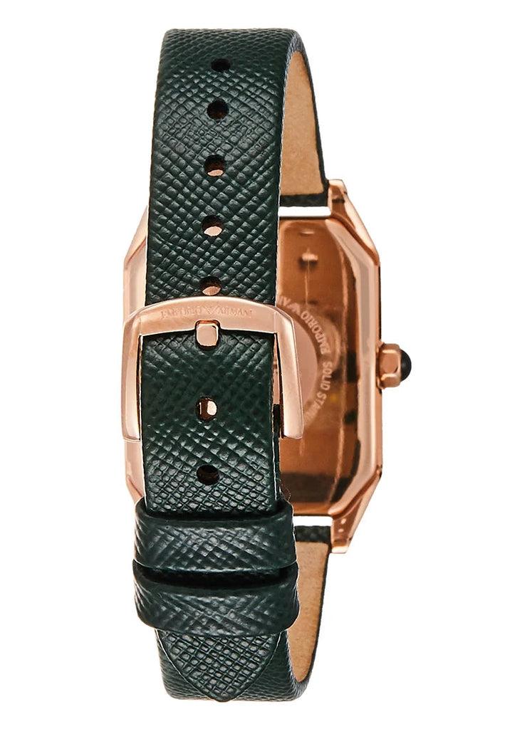 Emporio Armani Gioia Analog Black Mother of Pearl Dial Green Leather Strap Watch For Women - AR11149