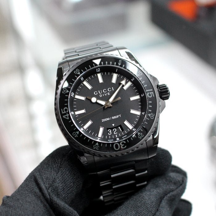 Gucci Dive Quartz Black Dial Black Steel Strap Watch For Men - YA136205 Buy Now By Gucci