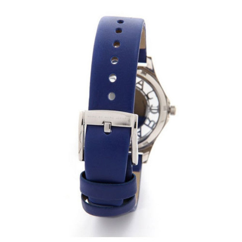 Marc Jacobs Henry Skeleton Blue Dial Blue Leather Strap Watch for Women - MBM1337 Buy Now By Marc Jacobs