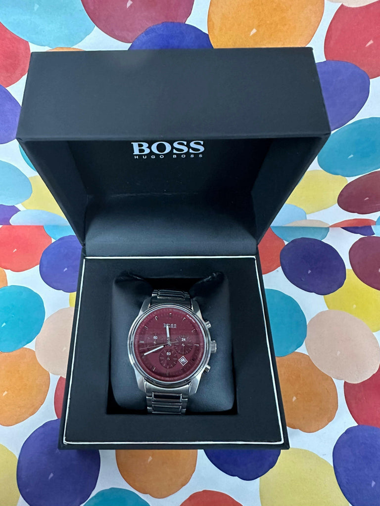 Hugo Boss Trace Chronograph Red Dial Silver Steel Strap Watch For Men - 1514004 Buy Now By Hugo Boss