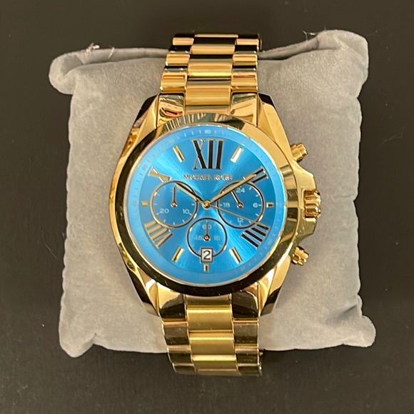 Michael Kors Bradshaw Chronograph Blue Dial Gold Steel Strap Watch For Women - MK5975 Buy Now By Michael Kors