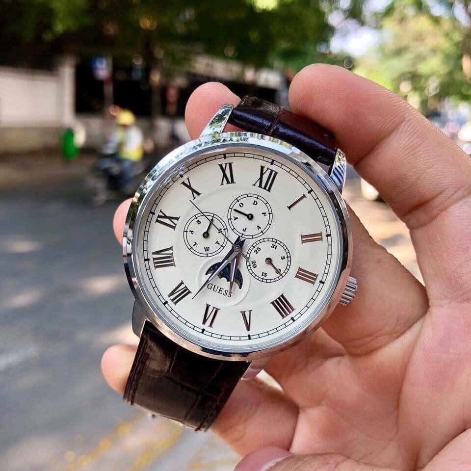 Guess Delancy Quartz White Dial Brown Leather Strap Watch For Men - W0870G1 Buy Now By Guess