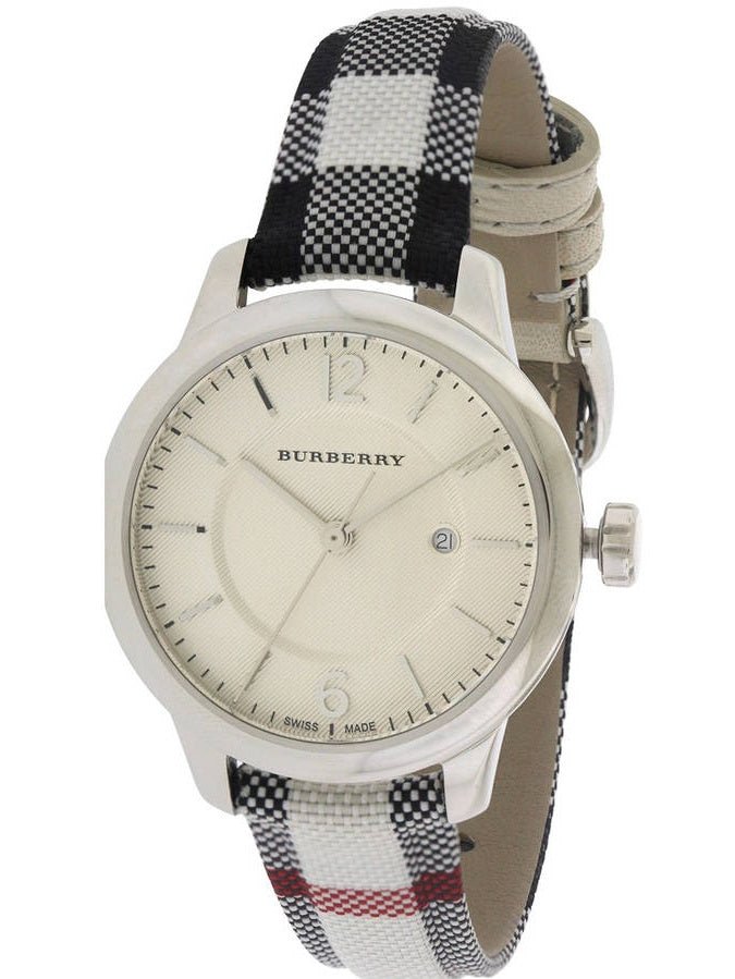 Burberry Classic Stone Silver Dial Horseberry Black Leather Strap Watch for Women - BU10103 Buy Now By Burberry