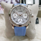 Guess Confetti Crystal Silver Dial Blue Rubber Strap Watch For Women - W1098L3 Buy Now By Guess