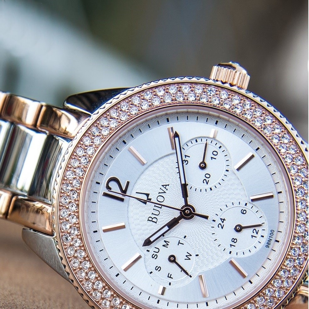 Bulova Crystal Collection Silver Dial Two Tone Steel Strap Watch for Women - 98N100 Buy Now By Bulova