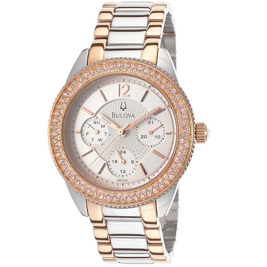 Bulova Crystal Collection Silver Dial Two Tone Steel Strap Watch for Women - 98N100 Buy Now By Bulova