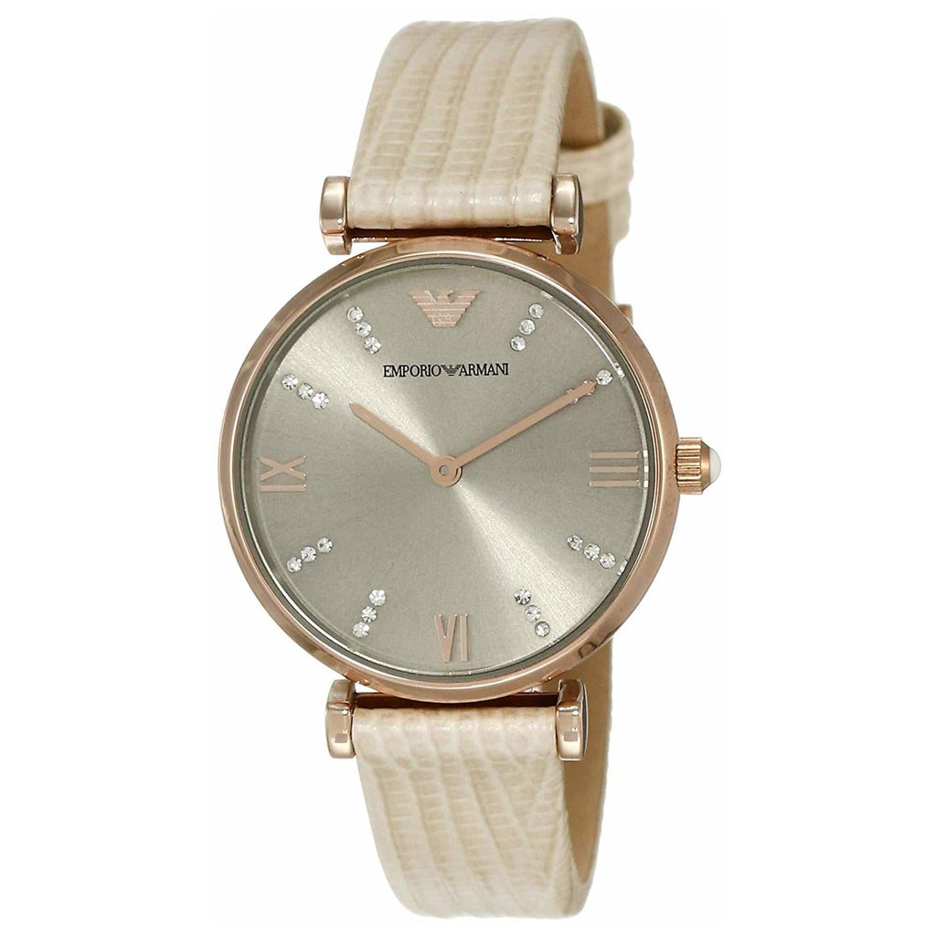 Emporio Armani Gianni T Bar Gunmetal Dial Beige Leather Strap Watch For Women - AR1681 Buy Now By Emporio Armani