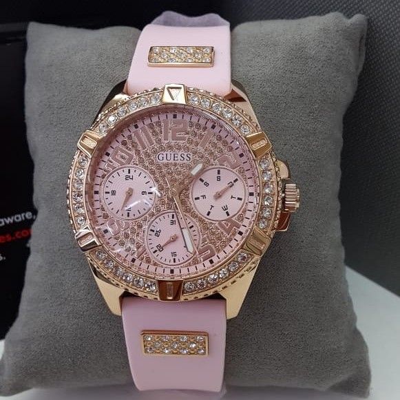 Guess Frontier Diamonds Rose Gold Dial Pink Rubber Strap Watch For Women - W1160L5 Buy Now By Guess