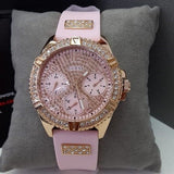 Guess Frontier Diamonds Rose Gold Dial Pink Rubber Strap Watch For Women - W1160L5 Buy Now By Guess