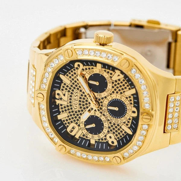 Guess Duke Glitz Crystals Gold Dial Gold Steel Strap Watch For Men - GW0576G2 Buy Now By Guess