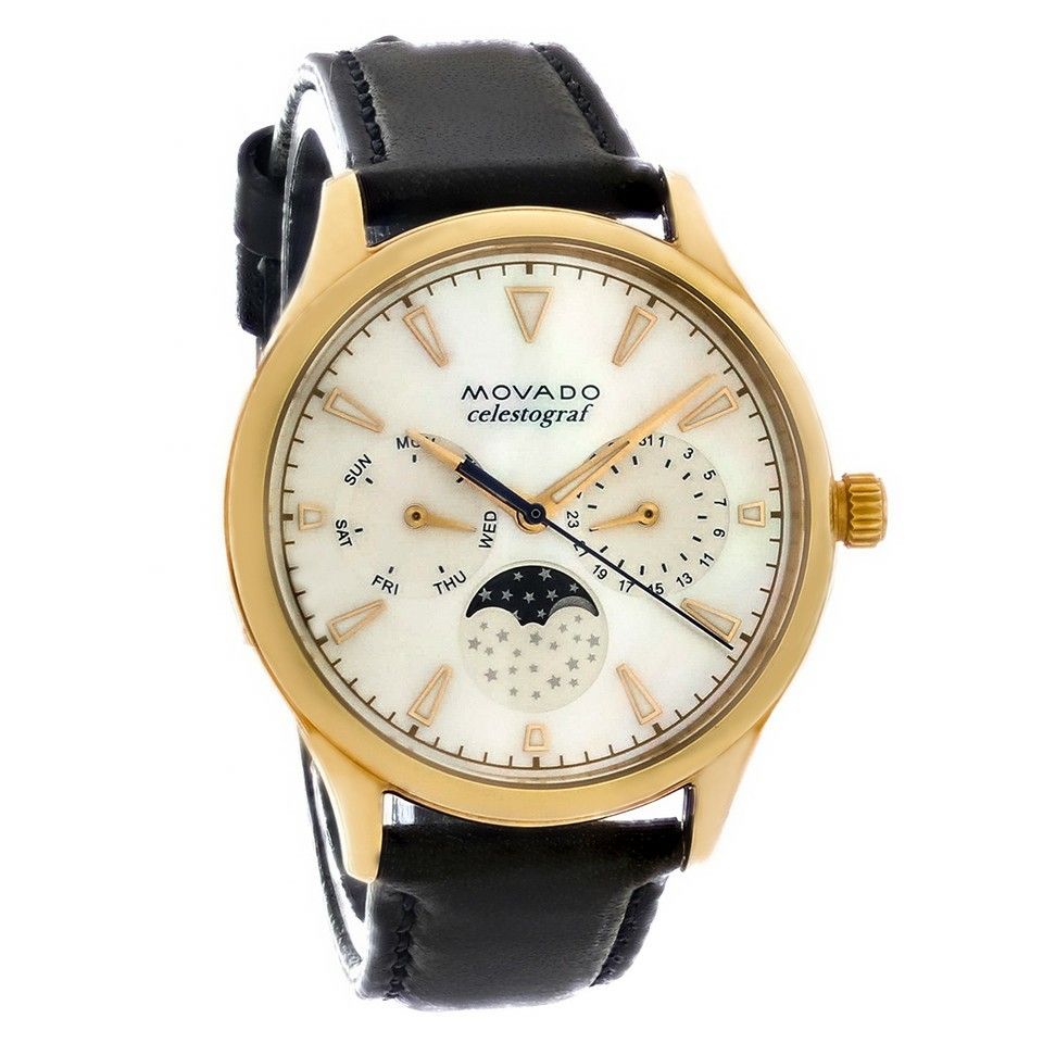 Movado Heritage Celestograf White Mother of Pearl Dial Blue Leather Strap Watch For Women - 3650011 Buy Now By Movado