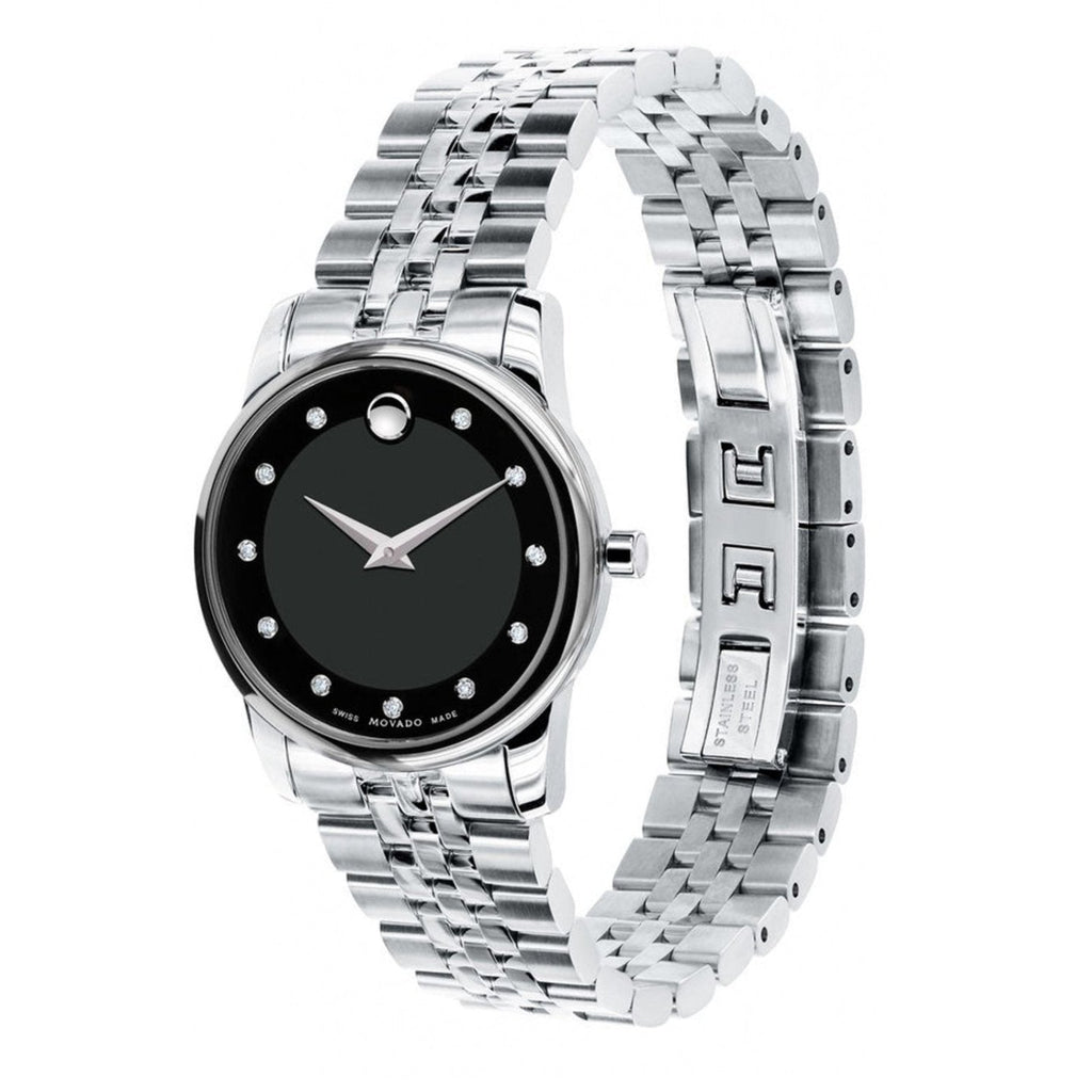 Movado Museum Classic Black Dial Silver Steel Strap Watch For Women - 0606858 Buy Now By Movado