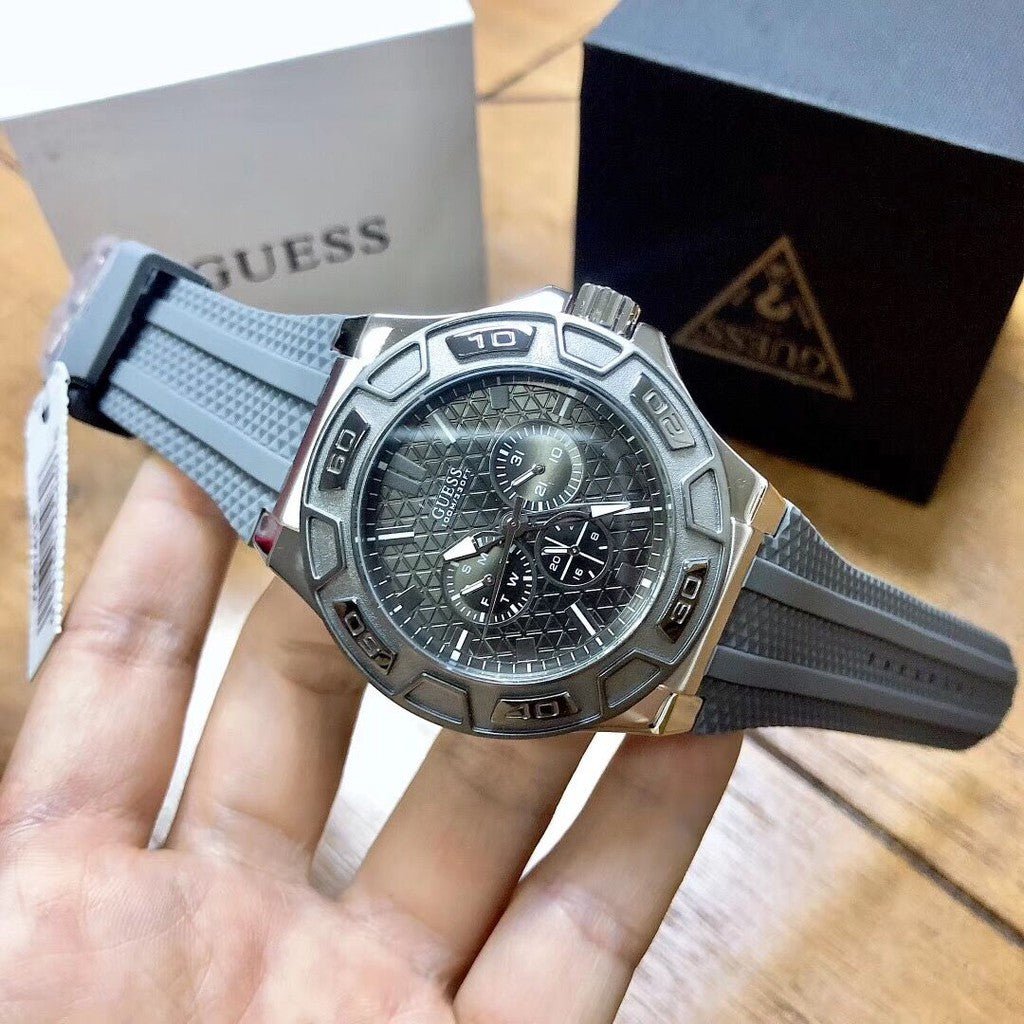 Guess Force Grey Dial Grey Rubber Strap Watch For Men - W0674G8 Buy Now By Guess