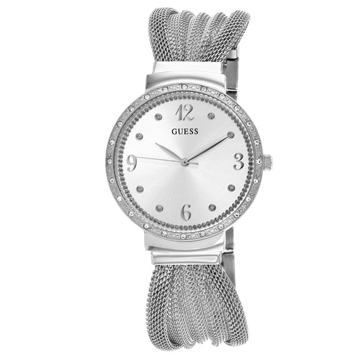 Guess Chiffon Silver Dial Silver Mesh Bracelet Watch For Women - W1083L1 Buy Now By Guess