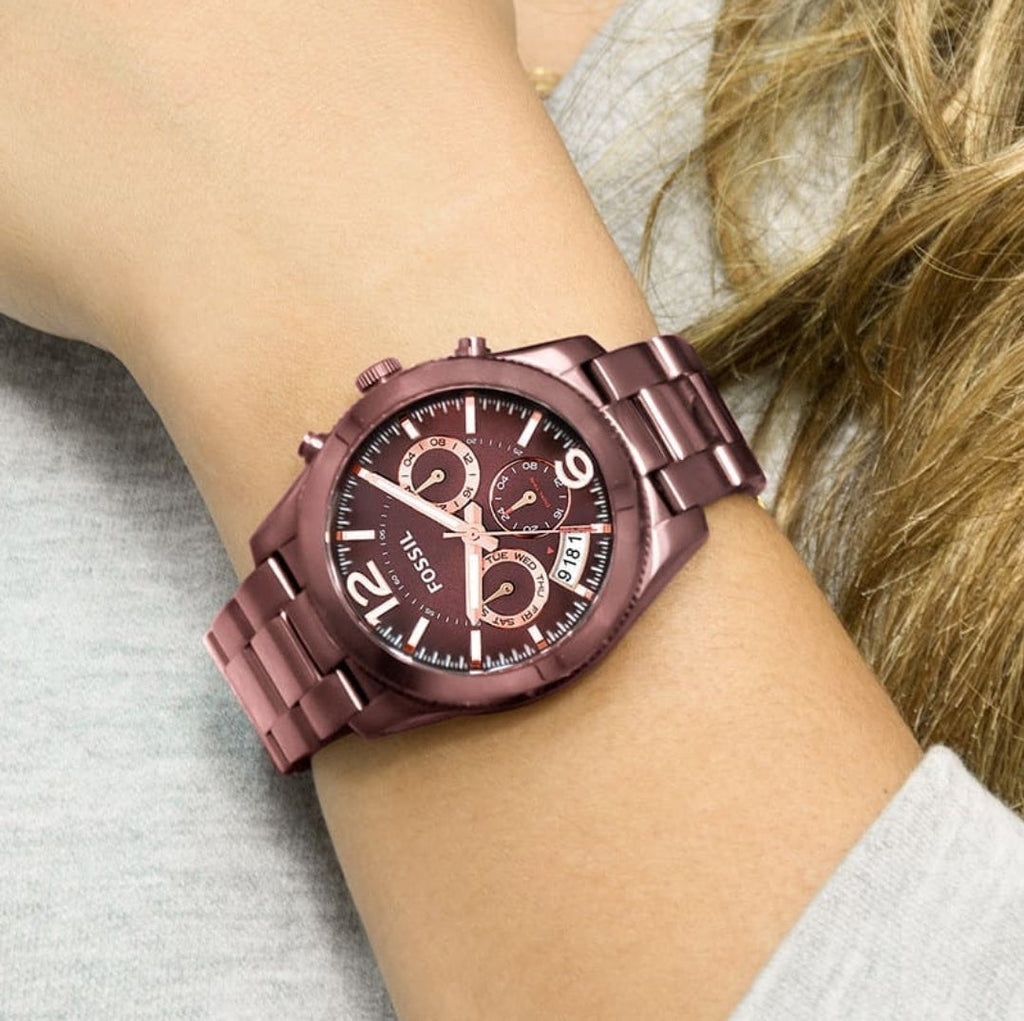 Fossil Perfect Boyfriend Multifunction Maroon Dial Maroon Steel Strap Watch for Women - ES4110 Buy Now By Fossil