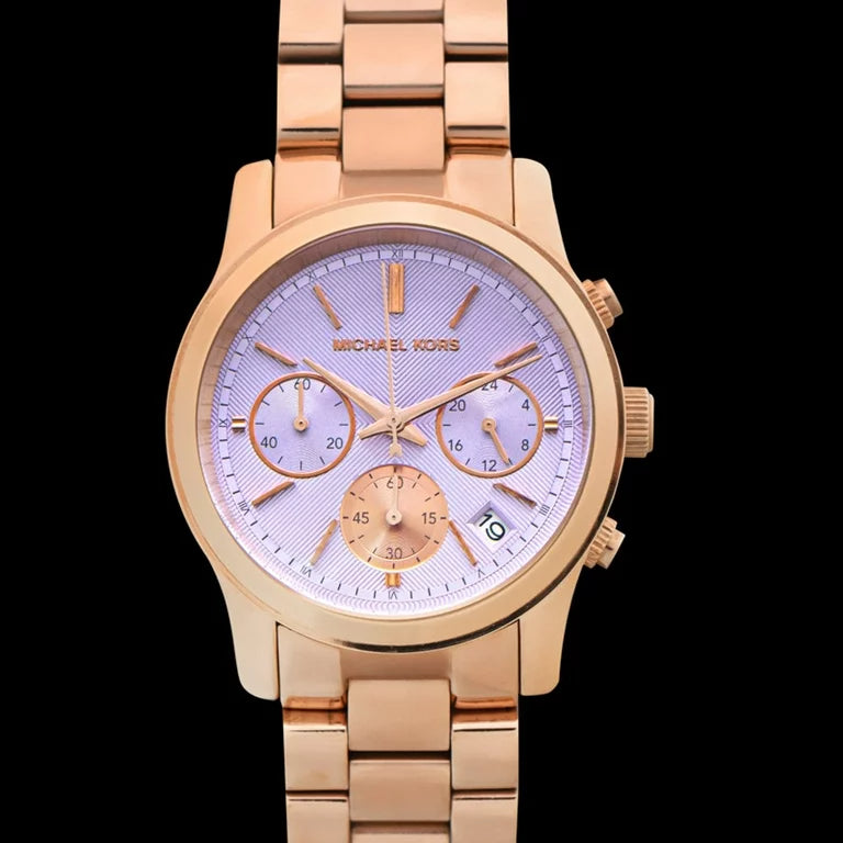 Michael Kors Runway Chronograph Purple Dial Rose Gold Steel Strap Watch For Women - MK6163 Buy Now By Michael Kors