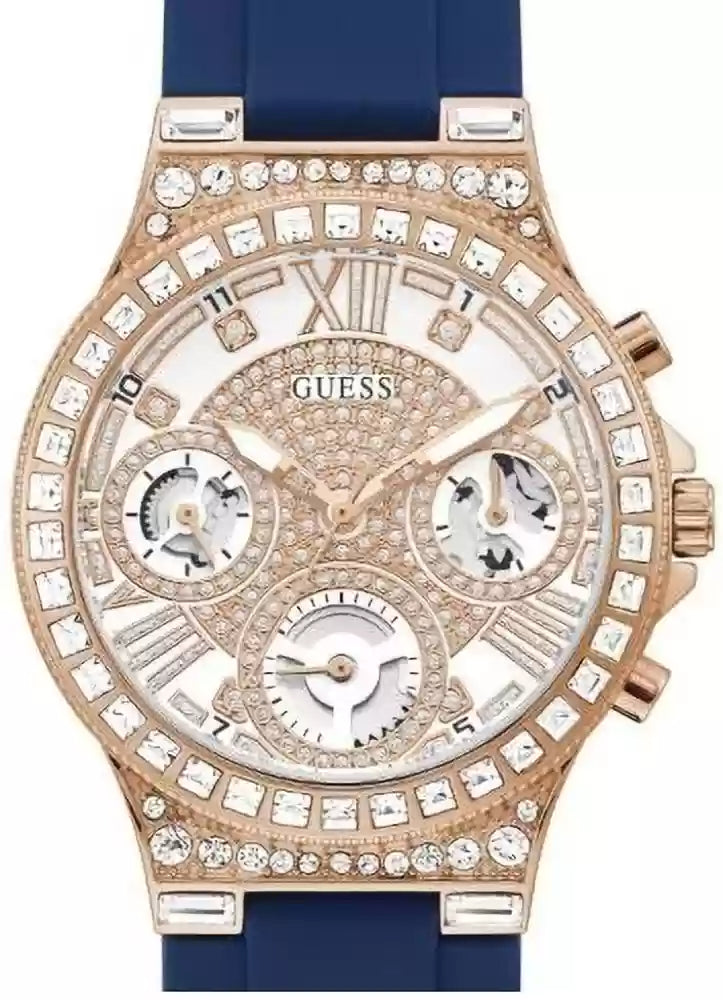 Guess Moonlight Diamonds White Dial Blue Rubber Strap Watch for Women - GW0257L3 Buy Now By Guess