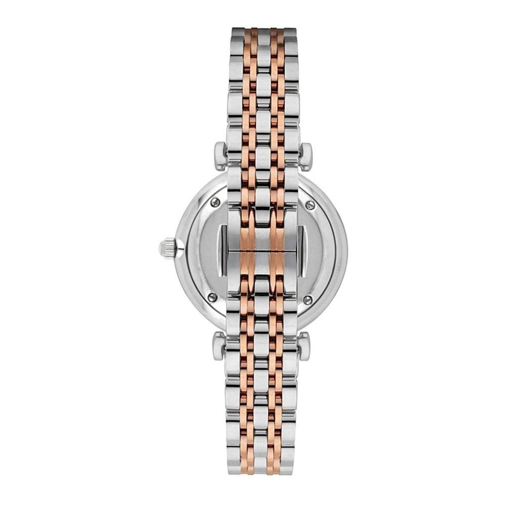 Emporio Armani Gianni T Bar Silver Skeleton Dial Two Tone Strap Watch For Women - AR1992 Buy Now By Emporio Armani