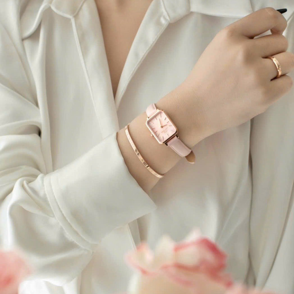 Daniel Wellington Quadro Pressed Mother of Pearl Pink Dial Pink Leather Strap Watch For Women - DW00100508 Buy Now By Daniel Wellington