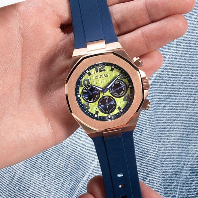 Guess Empire Analog Quartz Lime Green Dial Blue Silicon Strap Watch for Men - GW0583G3 Buy Now By Guess