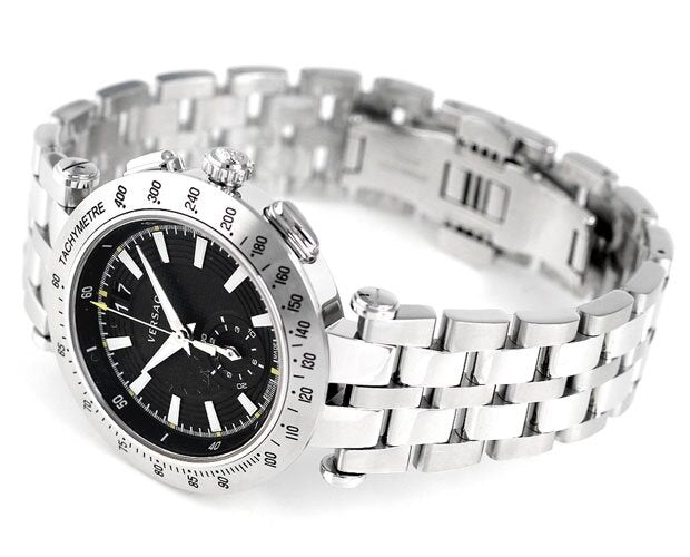 Versace V-Race Sport Black Dial Silver Steel Strap Watch for Men - VAH010016 Buy Now By Versace