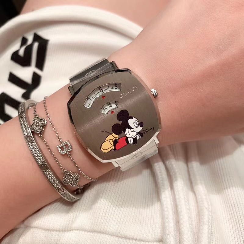 Gucci Grip Disney Mickey Mouse Gold Dial Brown Leather Strap Watch For Women - YA157420 Buy Now By Gucci