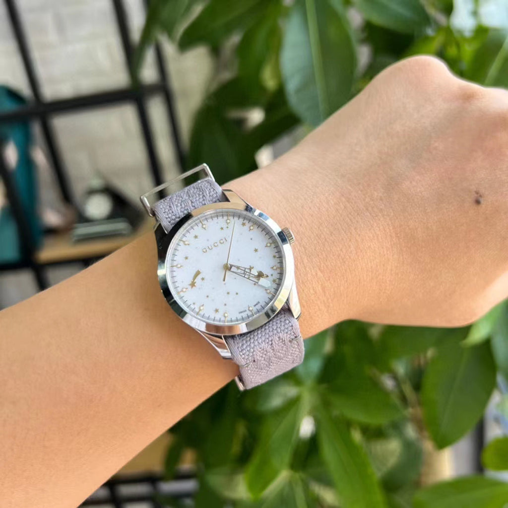 Gucci G Timeless Quartz White Dial Grey NATO Strap Watch For Women - YA1264184 Buy Now By Gucci