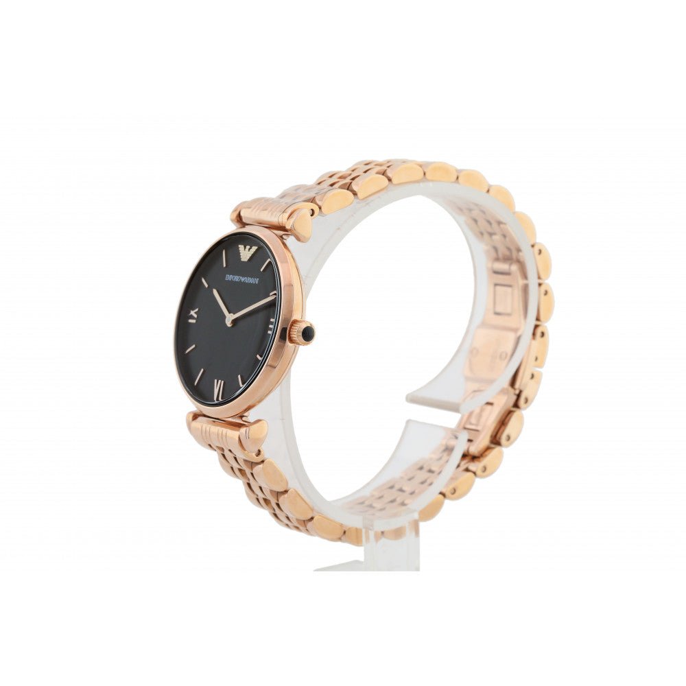Emporio Armani Gianni T-Bar Black Dial Rose Gold Strap Watch For Women - AR11145 Buy Now By Emporio Armani