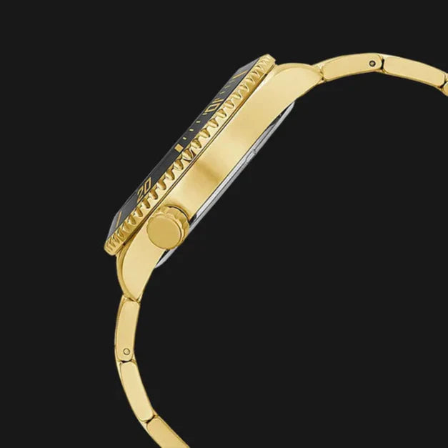Guess Axle Multifunction Black Dial Gold Steel Strap Watch For Men - GW0488G2 Buy Now By Guess