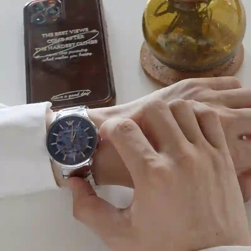 Emporio Armani Renato Automatic Blue Dial Silver Steel Strap Watch For Men - AR60037 Buy Now By Emporio Armani