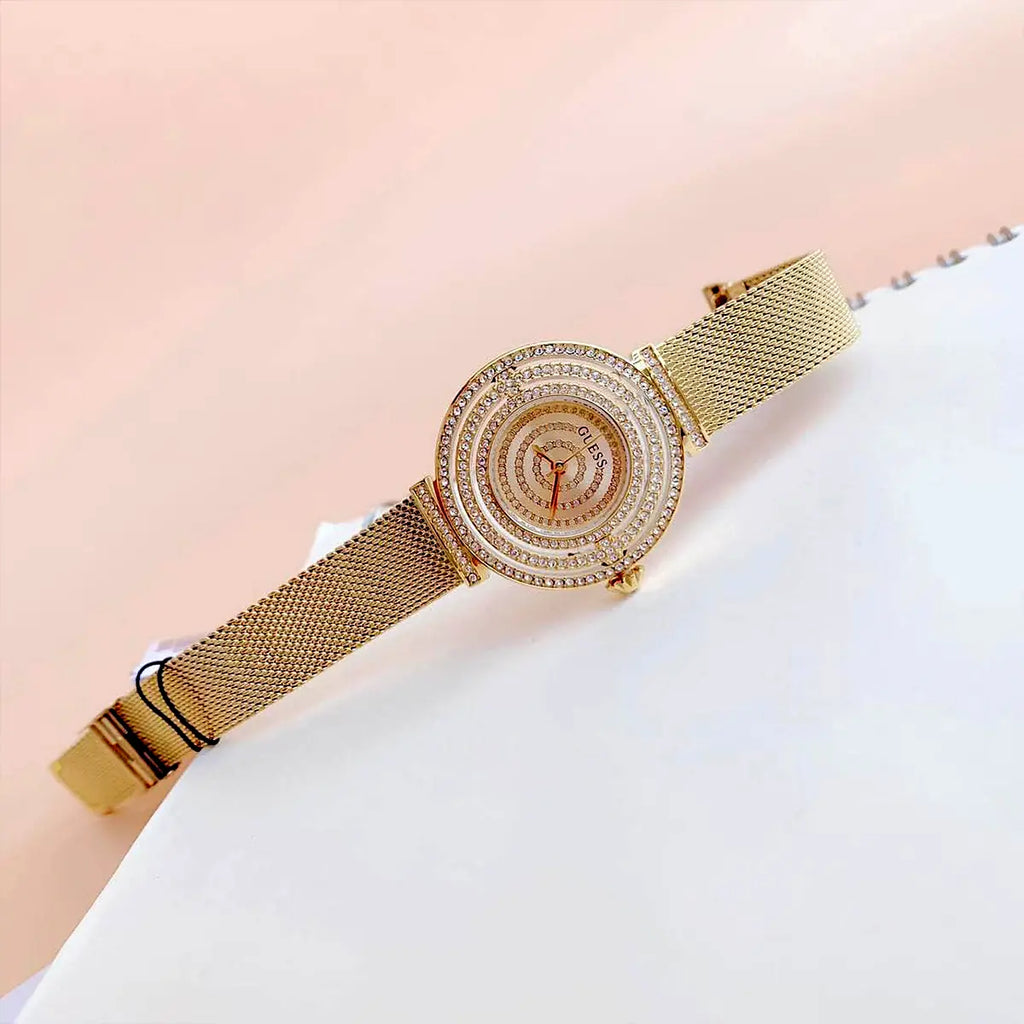 Guess Dream Quartz Gold Dial Gold Mesh Strap Watch For Women - GW0550L2 Buy Now By Guess