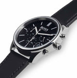 Hugo Boss Time One Chronograph Black Dial Black Leather Strap Watch for Men - 1513430 Buy Now By Hugo Boss
