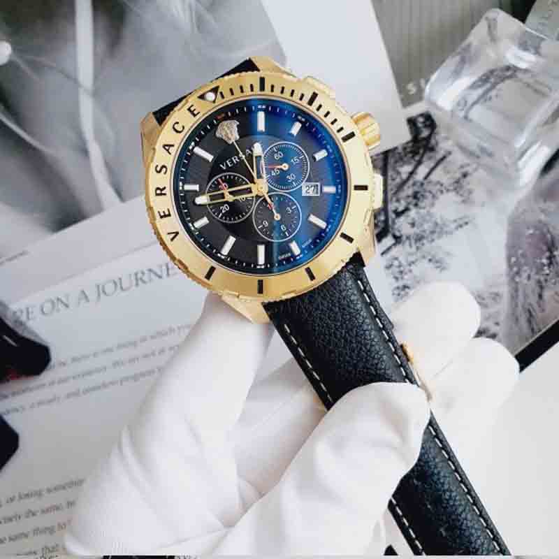 Versace Casual Chronograph Black Dial Black Leather Strap Watch for Men - VERG003-18 Buy Now By Versace