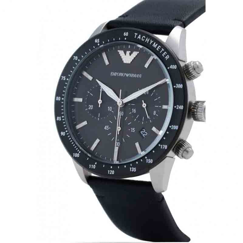 Emporio Armani Mario Chronograph Black Dial Black Leather Strap Watch For Men - AR11243 Buy Now By Emporio Armani
