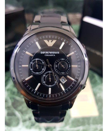 Emporio Armani Ceramica Chronograph Black Dial Black Steel Strap Watch For Men - AR1451 Buy Now By Emporio Armani