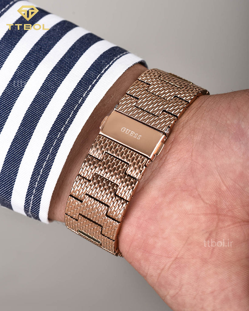 Guess Delancy Black Dial Rose Gold Mesh Bracelet Watch for Men - W0871G5 Buy Now By Guess