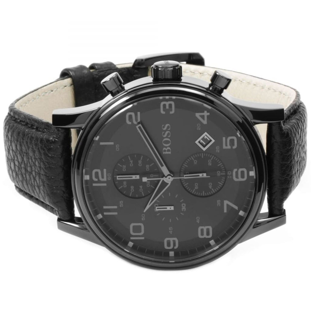 Hugo Boss Blackout Chronograph Black Dial Black Leather Strap Watch For Men - HB1512567 Buy Now By Hugo Boss