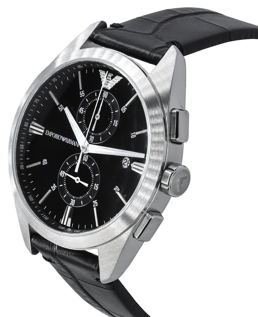 Emporio Armani Claudio Chronograph Black Dial Black Leather Strap Watch For Men - AR11542 Buy Now By Emporio Armani