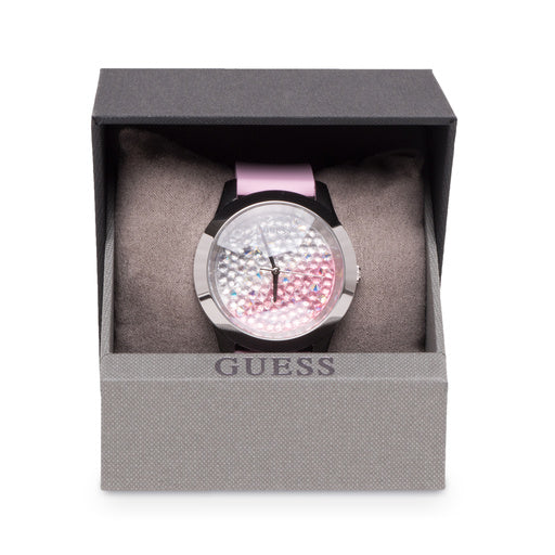 Guess Crush Crystals Silver Dial Pink Rubber Strap Watch for Women - W1223L1 Buy Now By Guess