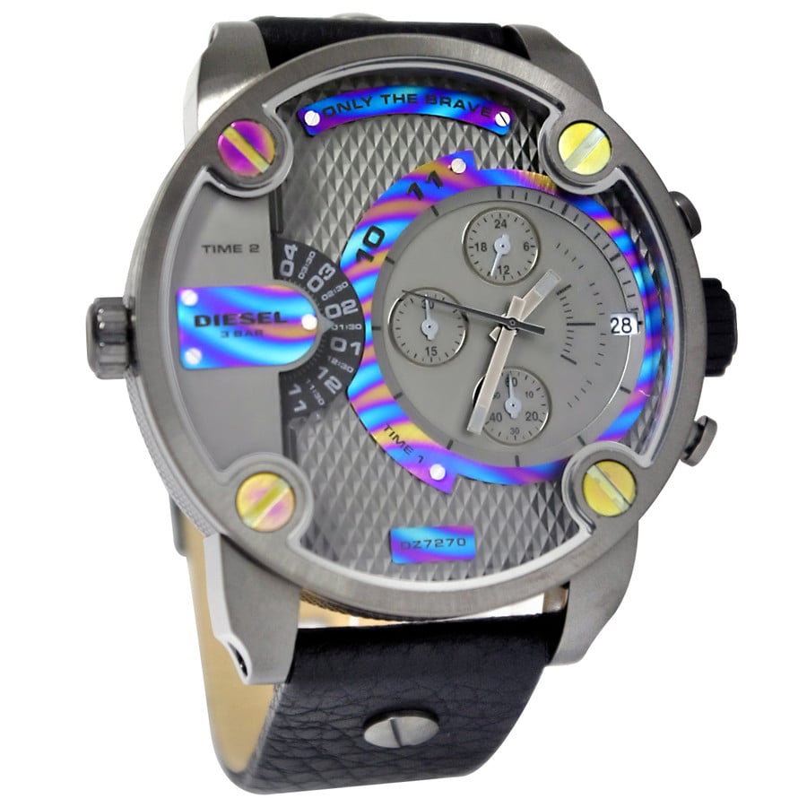 Diesel Badass Chronograph Anthracite Dial Black Leather Strap Watch For Men - DZ7270 Buy Now By Diesel