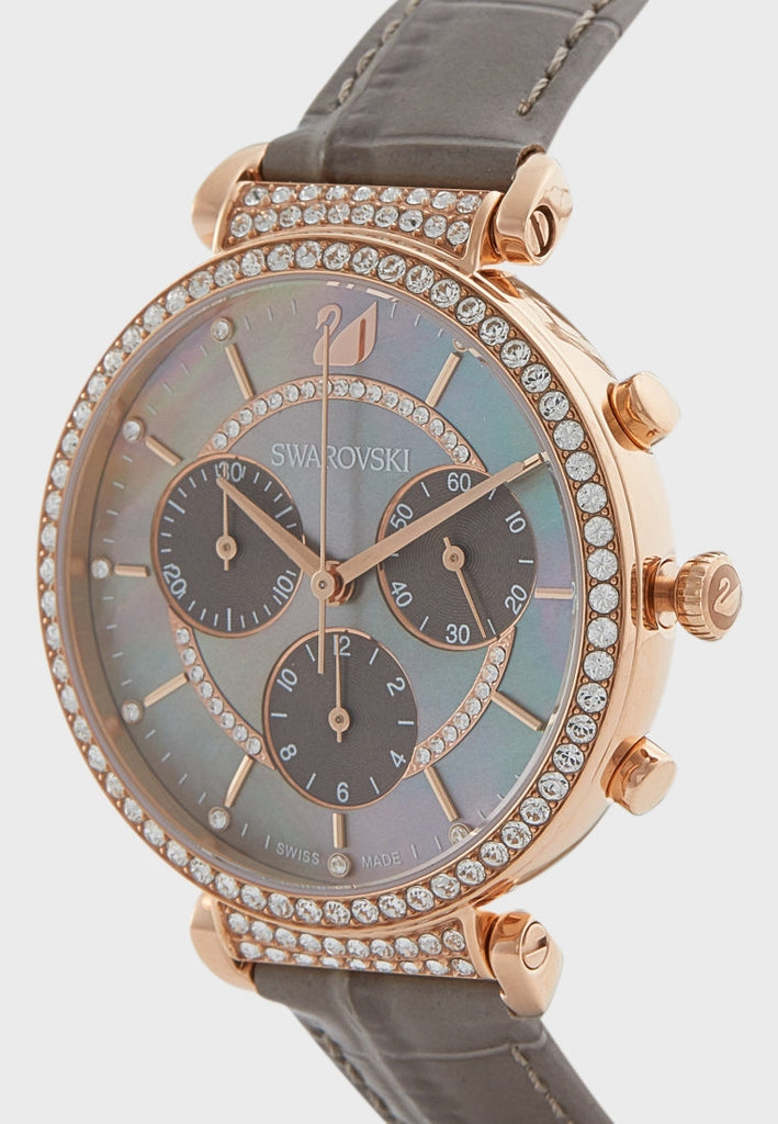 Swarovski Passage Chrono Grey Dial Grey Leather Strap Watch for Women - 5580348 Buy Now By Swarovski