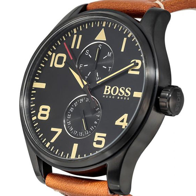 Hugo Boss Aeroliner Maxx Chronograph Black Dial Brown Leather Strap Watch For Men - 1513082 Buy Now By Hugo Boss