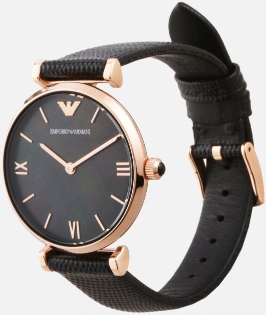 Emporio Armani Gianni T Bar Black Mother of Pearl Dial Black Leather Strap Watch For Women - AR11060 Buy Now By Emporio Armani