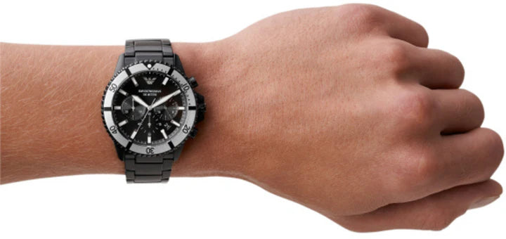 Emporio Armani Diver Chronograph Black Dial Black Steel Strap Watch For Men - AR80050 Buy Now By Emporio Armani
