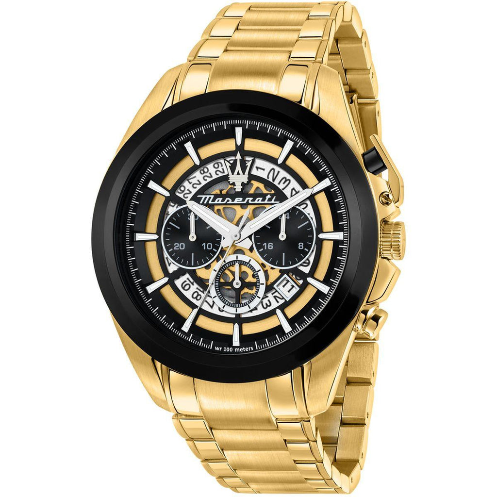 Maserati Traguardo Skeleton Black Dial Gold Steel Strap Watch For Men - R8873612058 Buy Now By Maserati