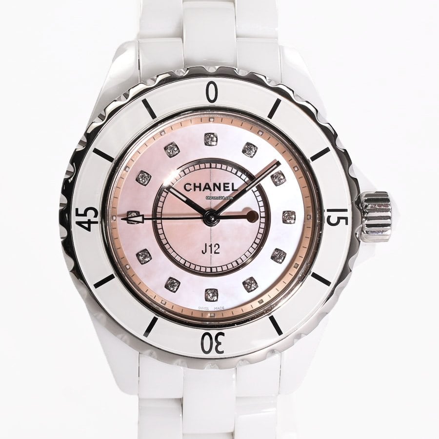 Chanel J12 Quartz Diamonds Pink Dial White Steel Strap Watch for Women - J12 H5513 Buy Now By Chanel