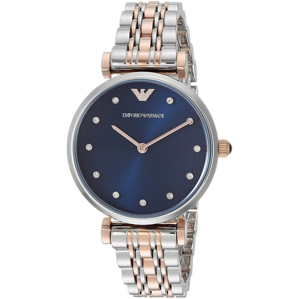 Emporio Armani Gianni T Bar Crystal Blue Dial Two Tone Steel Strap Watch For Women - AR11092 Buy Now By Emporio Armani