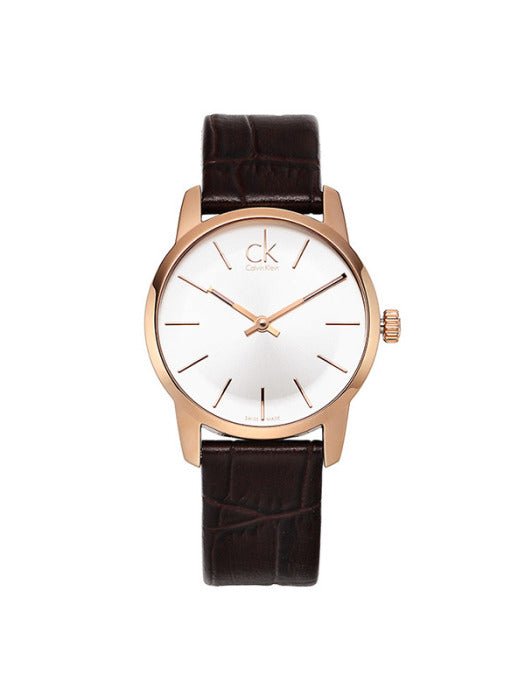 Calvin Klein City White & Gold Dial Brown Leather Strap Watch For Women - K2G23620 Buy Now By Calvin Klein