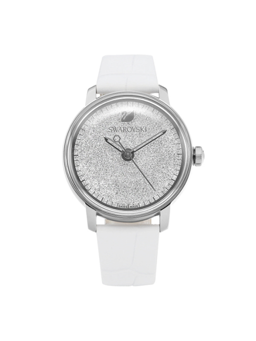 Swarovski Crystalline Hours Silver Dial White Leather Strap Watch for Women - 5295383 Buy Now By Swarovski