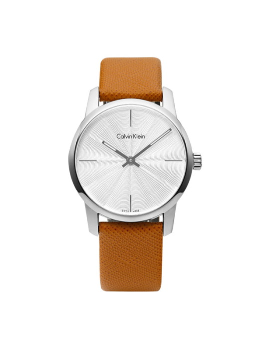 Calvin Klein City Silver Dial Orange Leather Strap Watch for Women - K2G231G6 Buy Now By Calvin Klein
